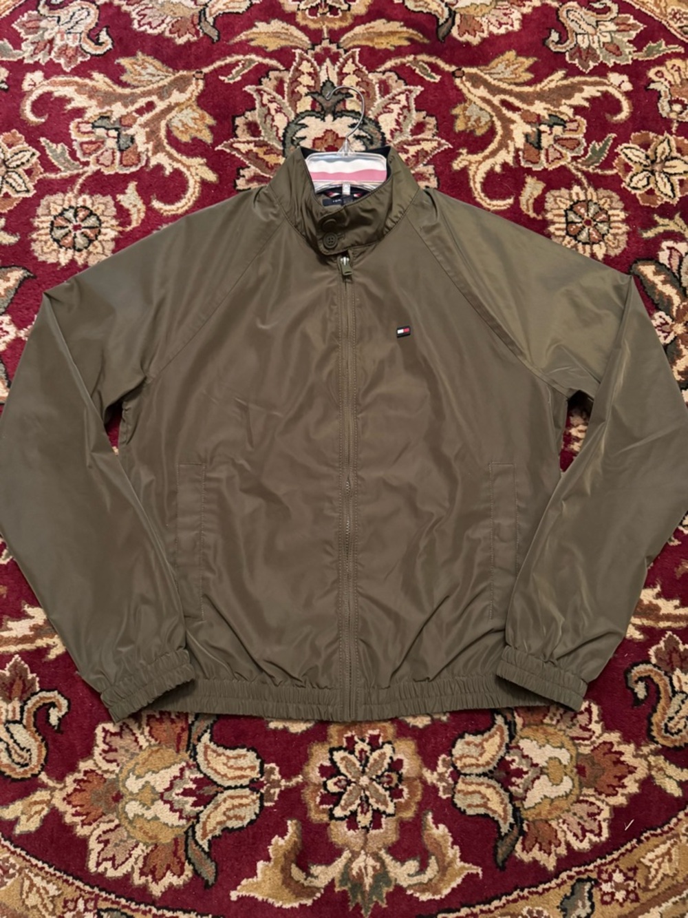 Tommy Hilfiger Men’s Olive Green Bomber Jacket Zip Front Lightweight XS